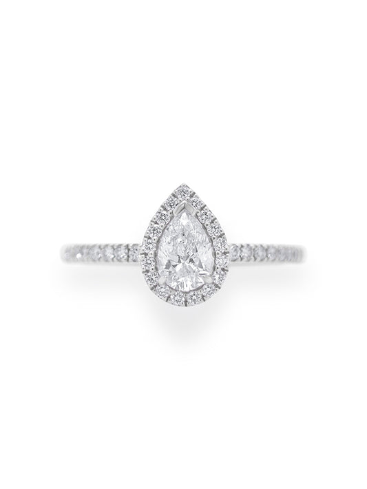 Lab Grown Pear Cut Diamond Ring, 18K White Gold, DT=1.07ct.