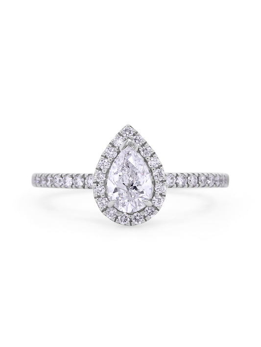 Pear Cut Diamond Ring in 18 carat white gold, T=0.90ct