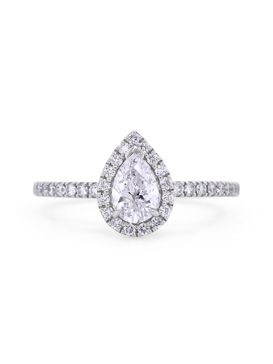 Pear Cut Diamond Ring in 18 carat white gold, T=0.90ct