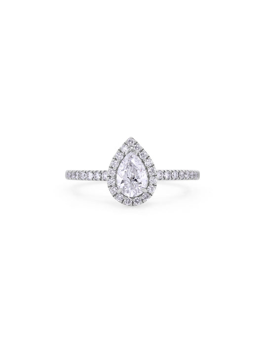 Pear Cut Diamond Ring in 18 carat white gold, T=0.90ct