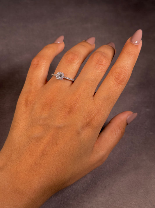 Diamond Set Halo Ring, 18 Carat White Gold, T=0.51 Carat.