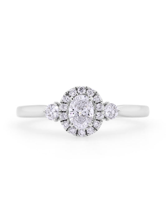 Diamond Halo Ring, 18K White gold.