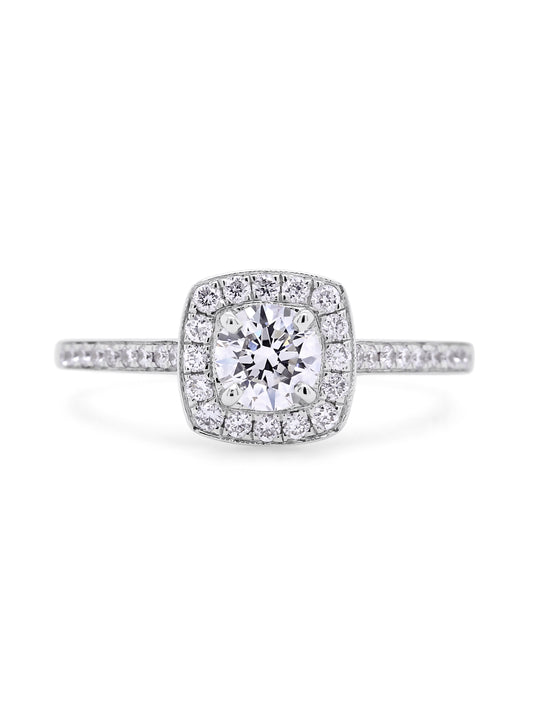 Lab Grown Diamond Halo Ring,T=0.71 Carat Diamonds,18 Carat White Gold.