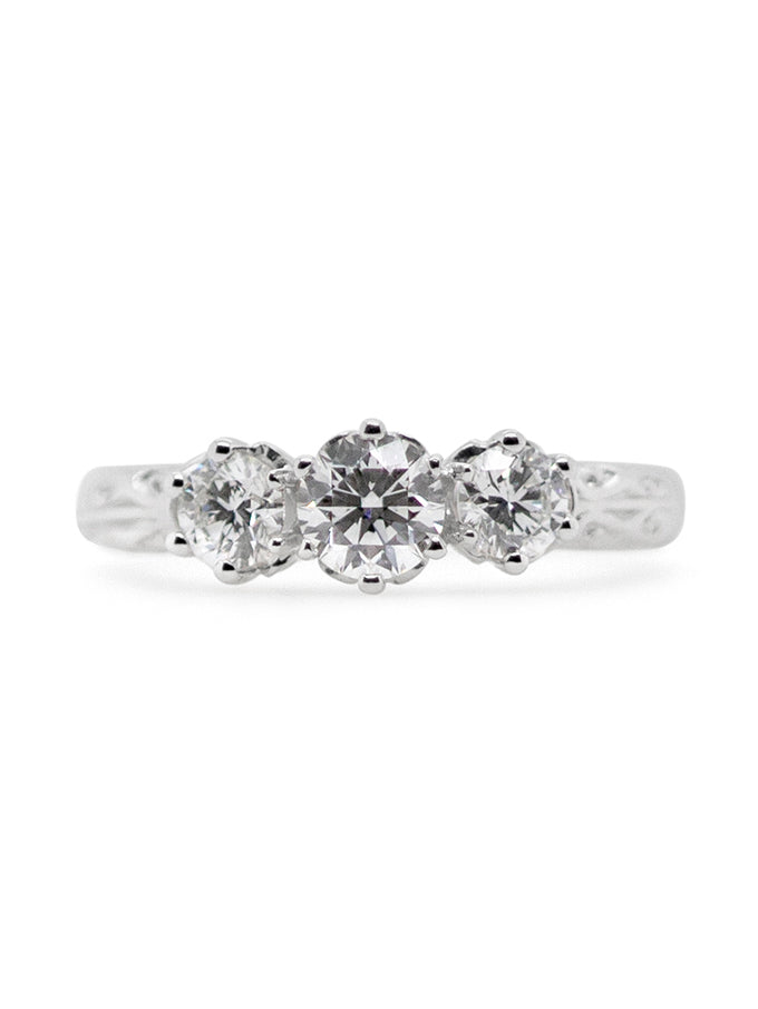 Lab Grown Diamond Trilogy Ring, 18K White Gold T=1.10ct