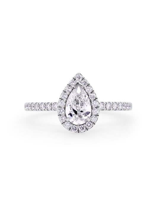 Lab Grown 0.70 Carat Pear Diamond Ring in White Gold, T=1.07ct