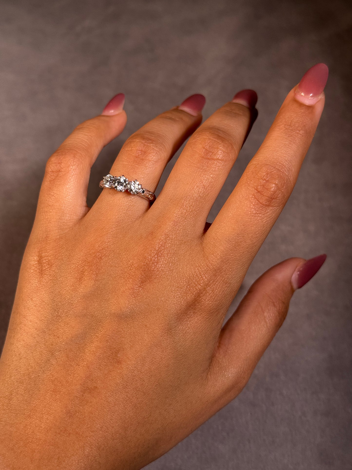 Lab Grown Diamond Trilogy Ring, 18K White Gold T=1.10ct