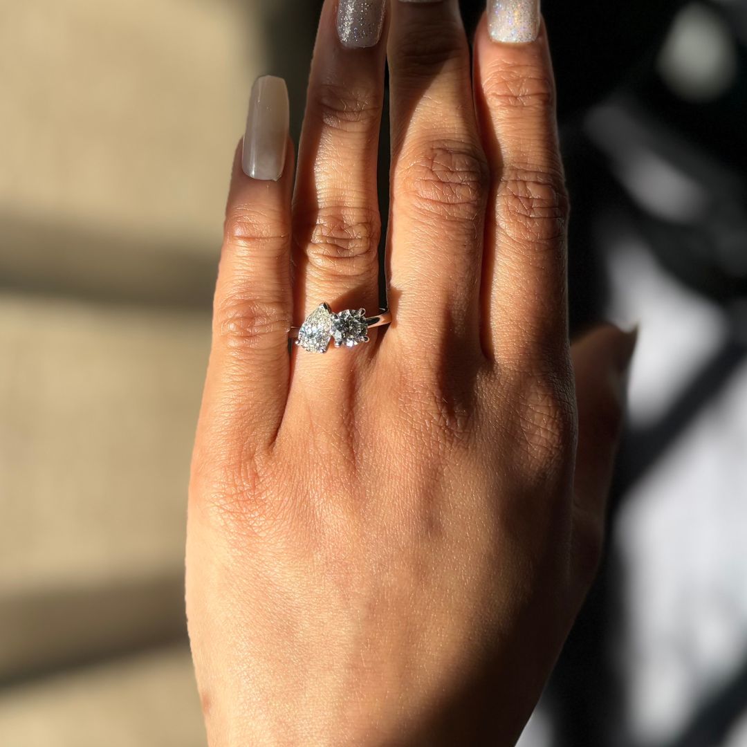 Lab Grown 2.00 Carat Pear & RBC Diamond Ring, 18K White Gold