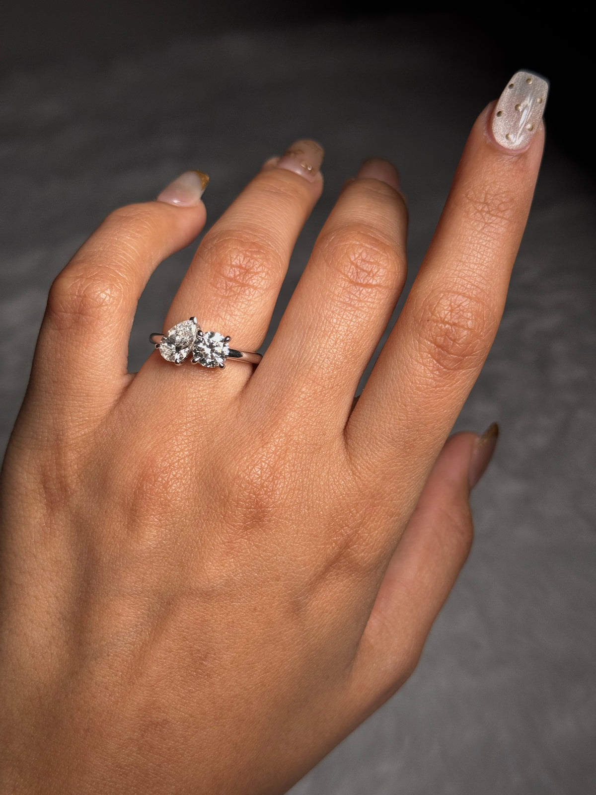 Lab Grown 2.00 Carat Pear & RBC Diamond Ring, 18K White Gold