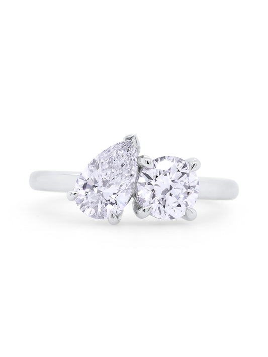 Lab Grown 2.00 Carat Pear & RBC Diamond Ring, 18K White Gold