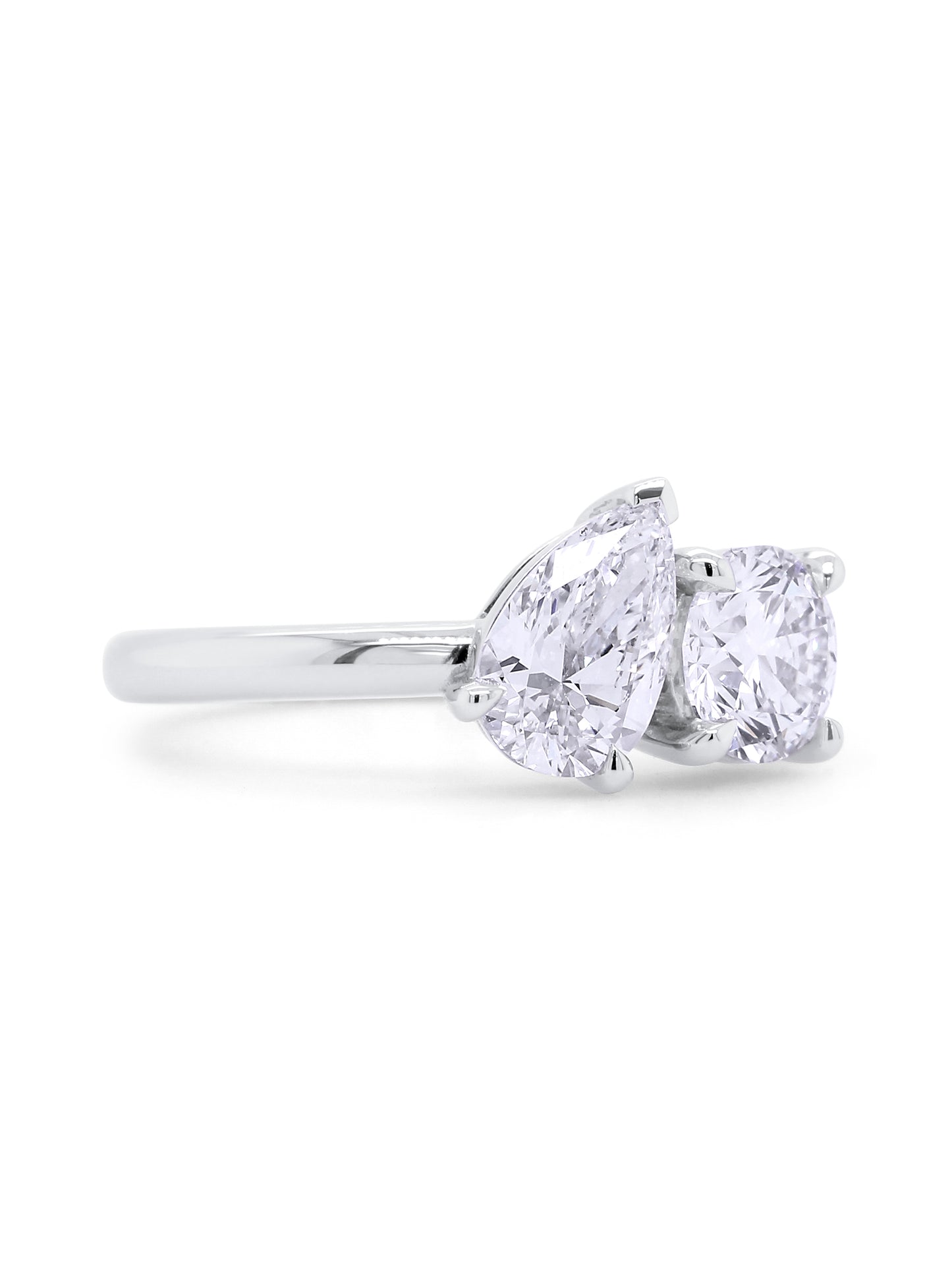 Lab Grown 2.00 Carat Pear & RBC Diamond Ring, 18K White Gold