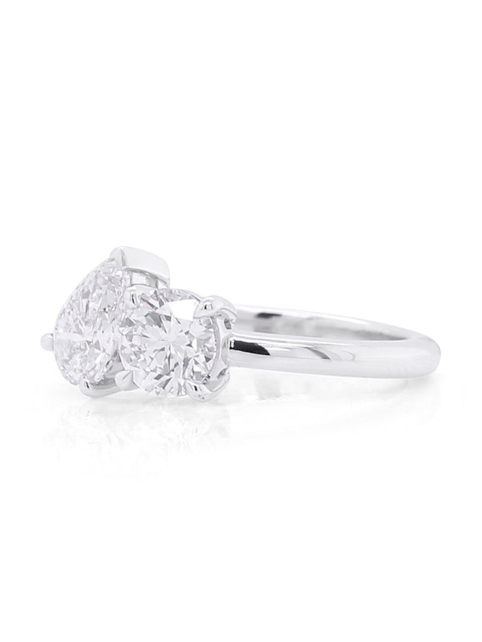 Lab Grown 2.00 Carat Pear & RBC Diamond Ring, 18K White Gold