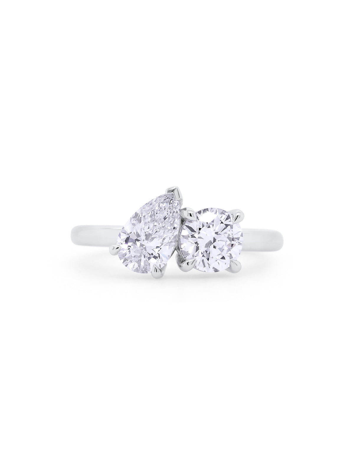 Lab Grown 2.00 Carat Pear & RBC Diamond Ring, 18K White Gold