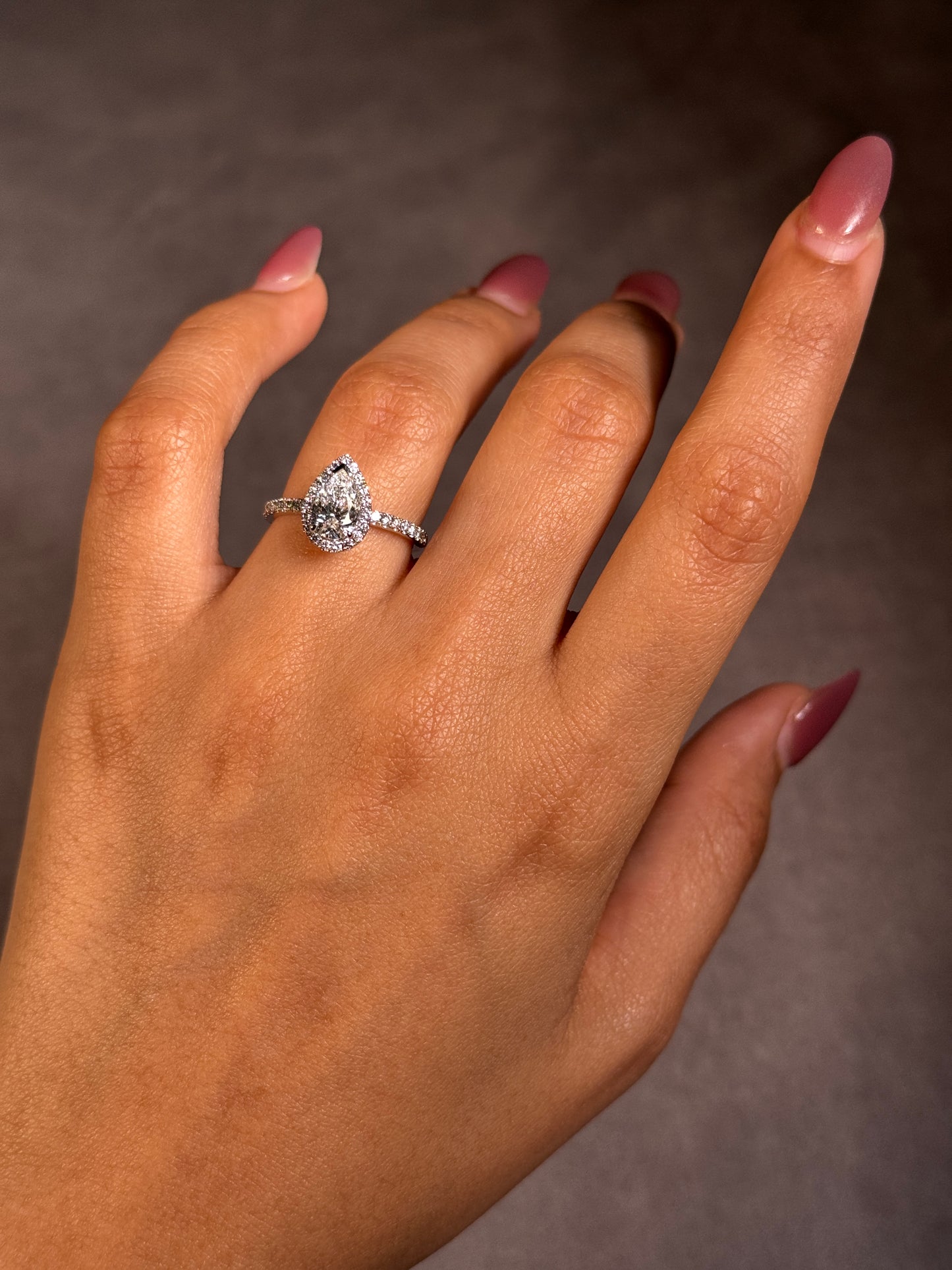 Lab Grown Pear Halo Diamond Ring in 18 Carat White Gold, T=1.39Ct