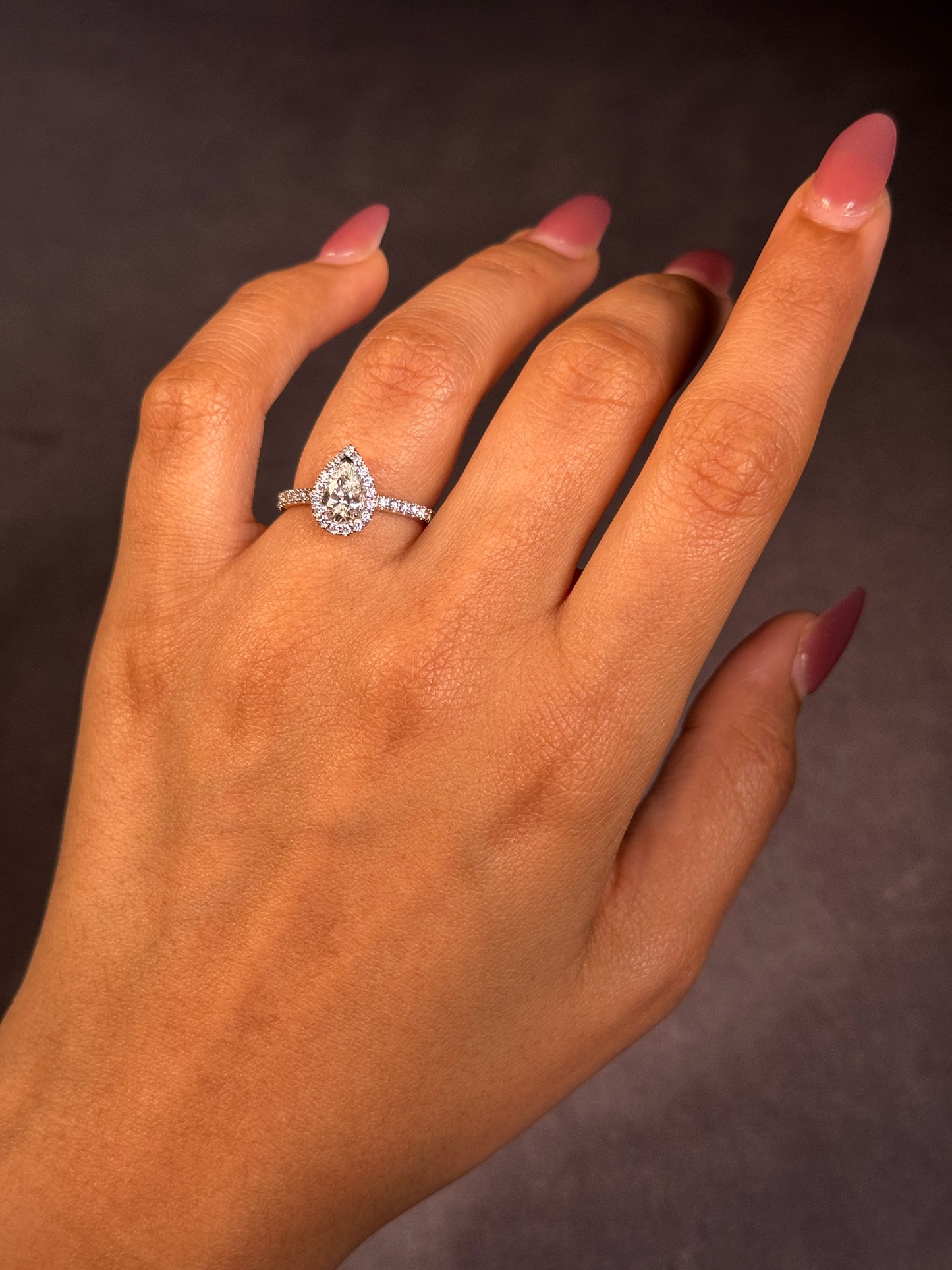 Lab Grown Pear Cut Diamond Ring, 18K White Gold, DT=1.07ct.