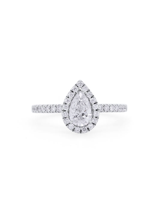 Lab Grown Pear Cut Diamond Ring, 18K White Gold, DT=1.07ct.