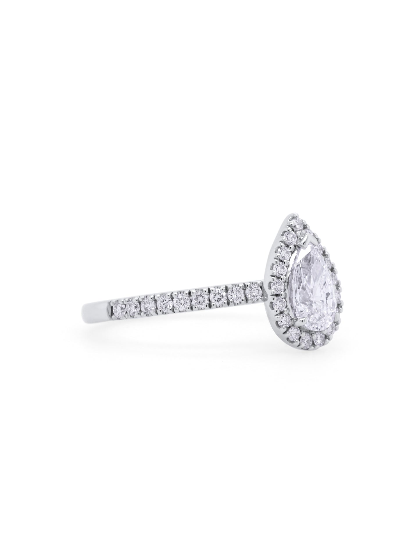 Lab Grown Pear Cut Diamond Ring, 18K White Gold, DT=1.07ct.