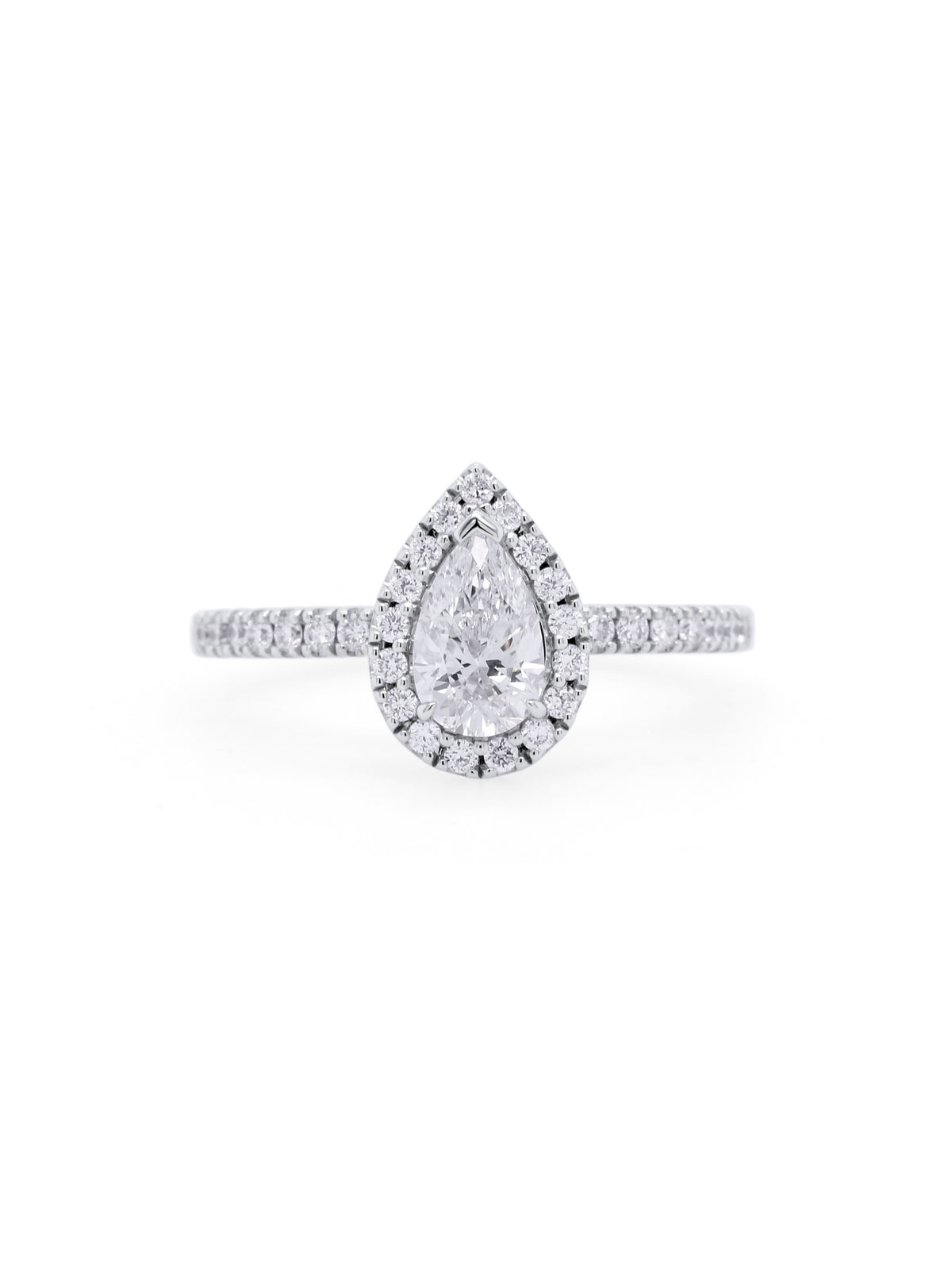 Lab Grown Pear Cut Diamond Ring, 18K White Gold, DT=1.07ct.
