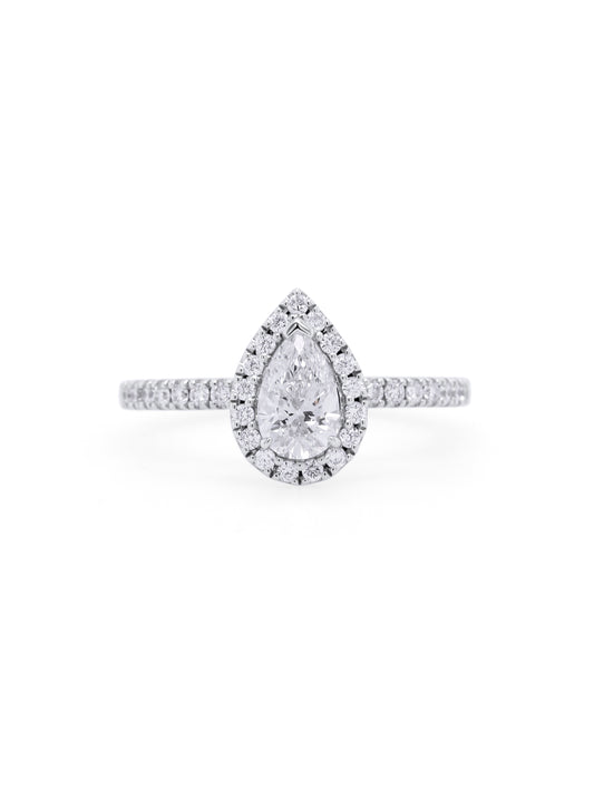 Lab Grown Pear Cut Diamond Ring, 18K White Gold, DT=1.07ct.