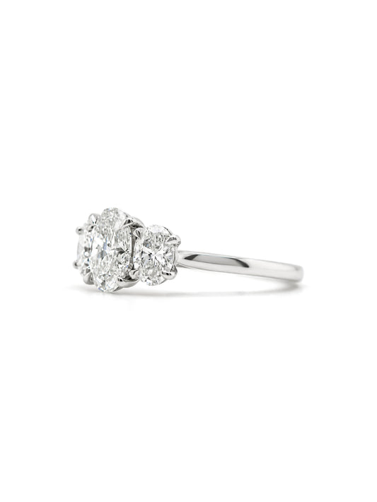 Lab Grown Oval Diamond Trilogy. 18 Carat White Gold