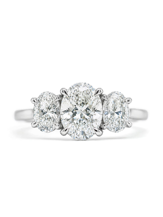 Lab Grown Oval Diamond Trilogy. 18 Carat White Gold