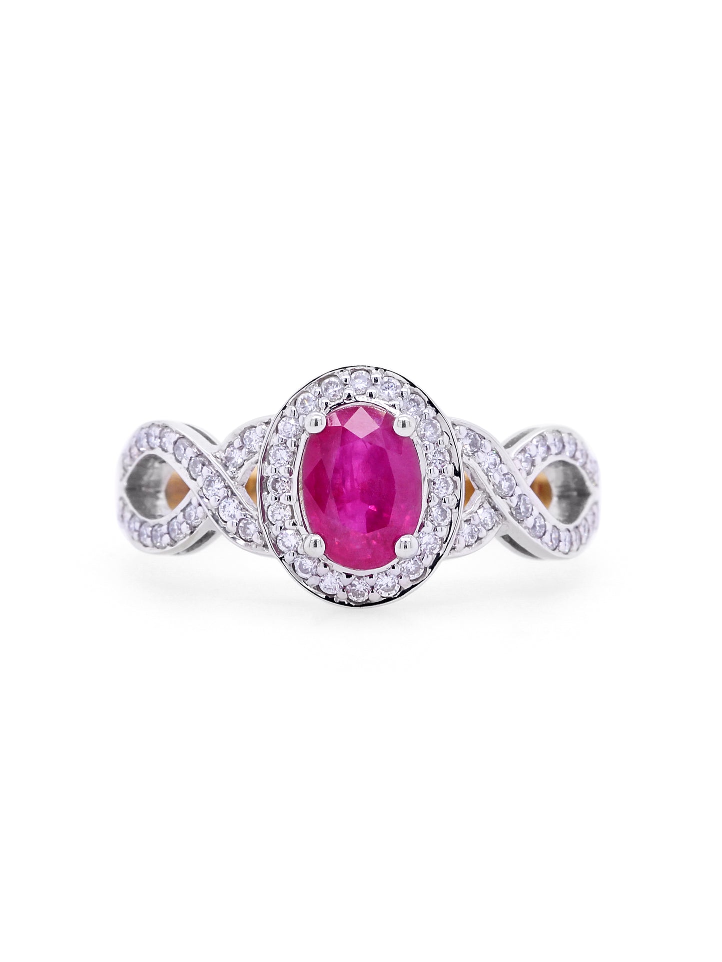 Ruby & Diamond Set Ring, 9 Carat Yellow Gold, infinity.