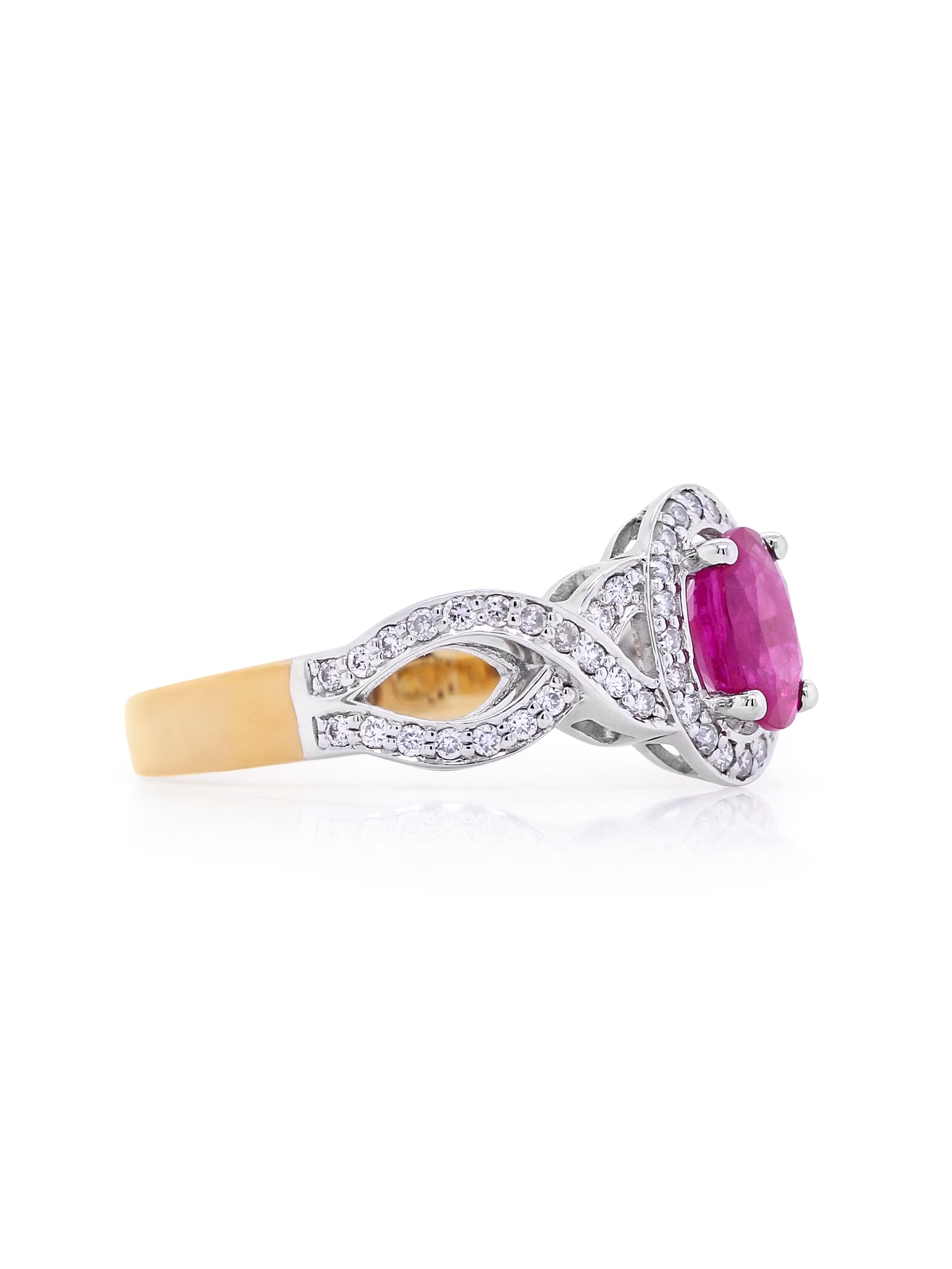 Ruby & Diamond Set Ring, 9 Carat Yellow Gold, infinity.
