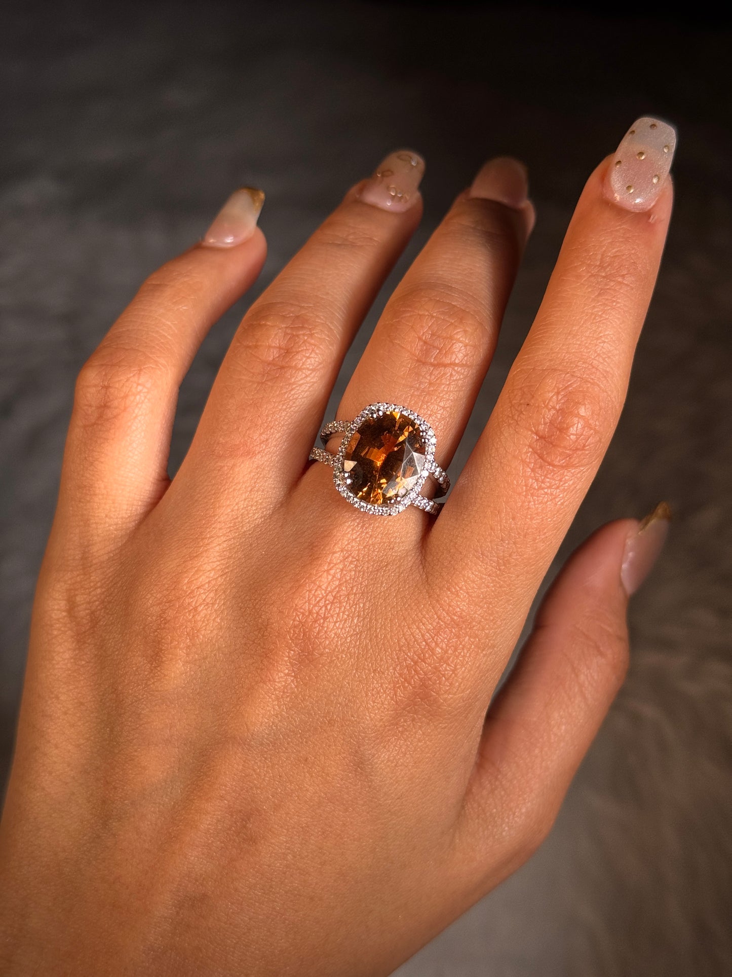 Georges Guillaume Ring Salmon Tourmaline & Diamond, set in 18K WG.