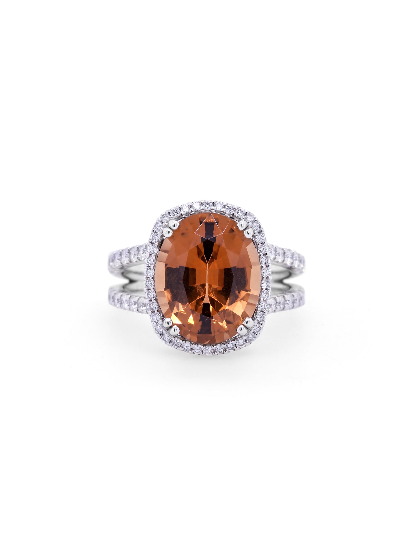 Georges Guillaume Ring Salmon Tourmaline & Diamond, set in 18K WG.