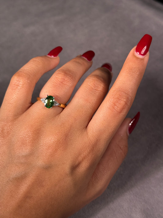 Tsavorite Garnet & Diamond Engagement Ring in 18K Yellow & White Gold
