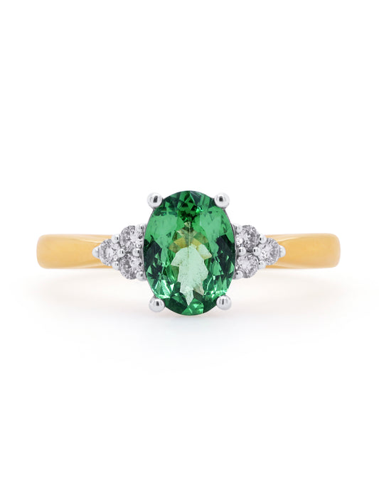 Tsavorite Garnet & Diamond Engagement Ring in 18K Yellow & White Gold