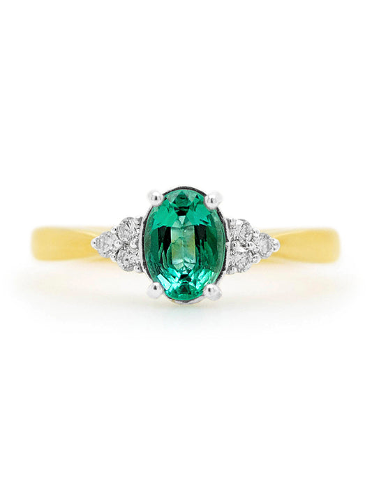Lab Grown Diamonds & Natural Emerald Set in 9K Yellow Gold.