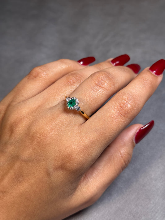 Emerald & Diamond Cluster, 18K Yellow Gold