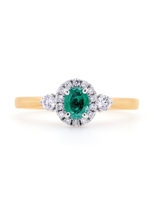 Emerald & Diamond Cluster, 18K Yellow Gold