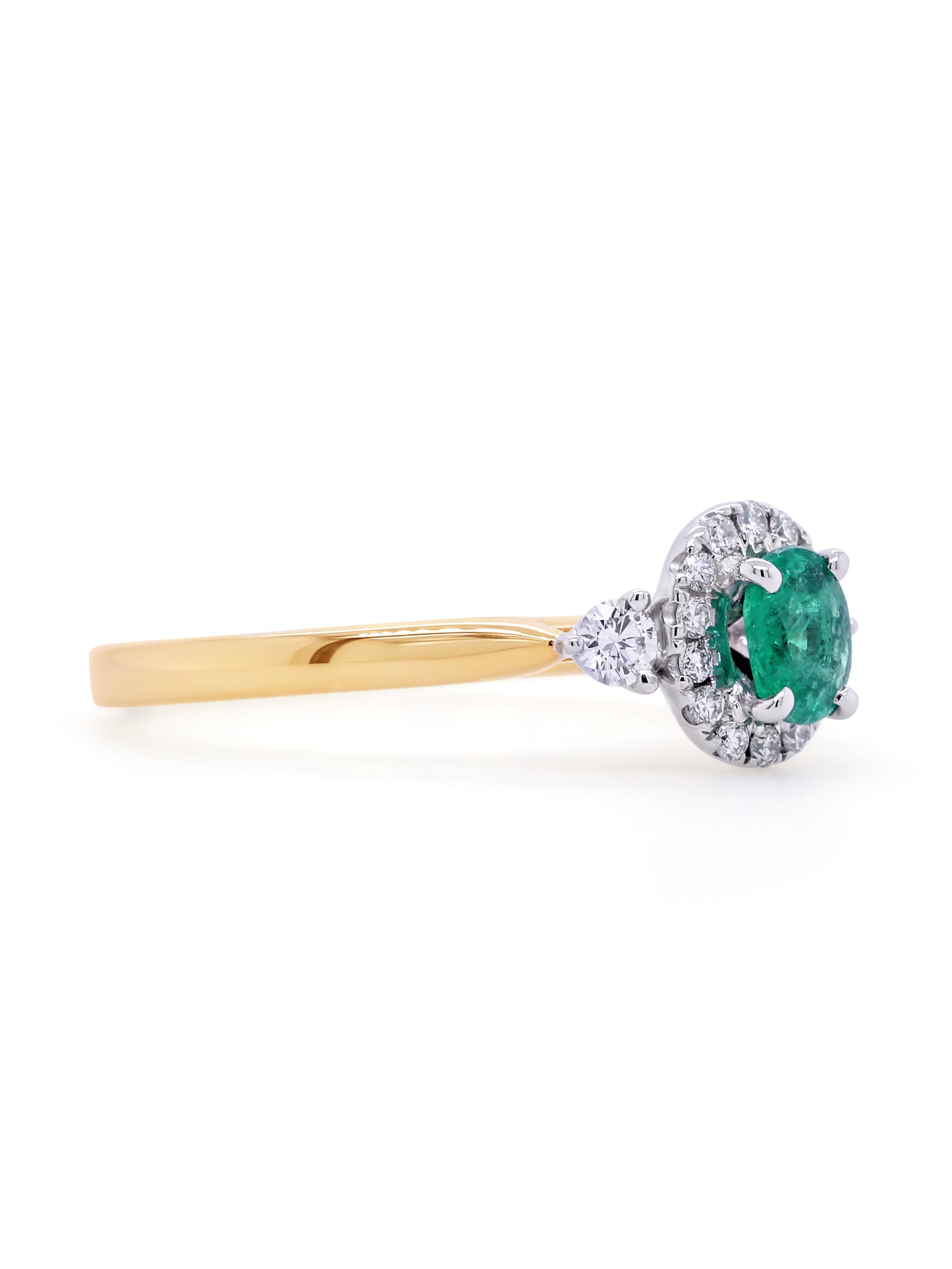 Emerald & Diamond Cluster, 18K Yellow Gold