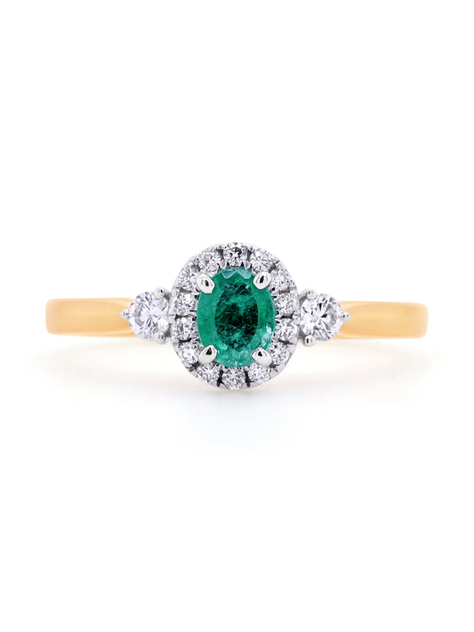 Emerald & Diamond Cluster, 18K Yellow Gold
