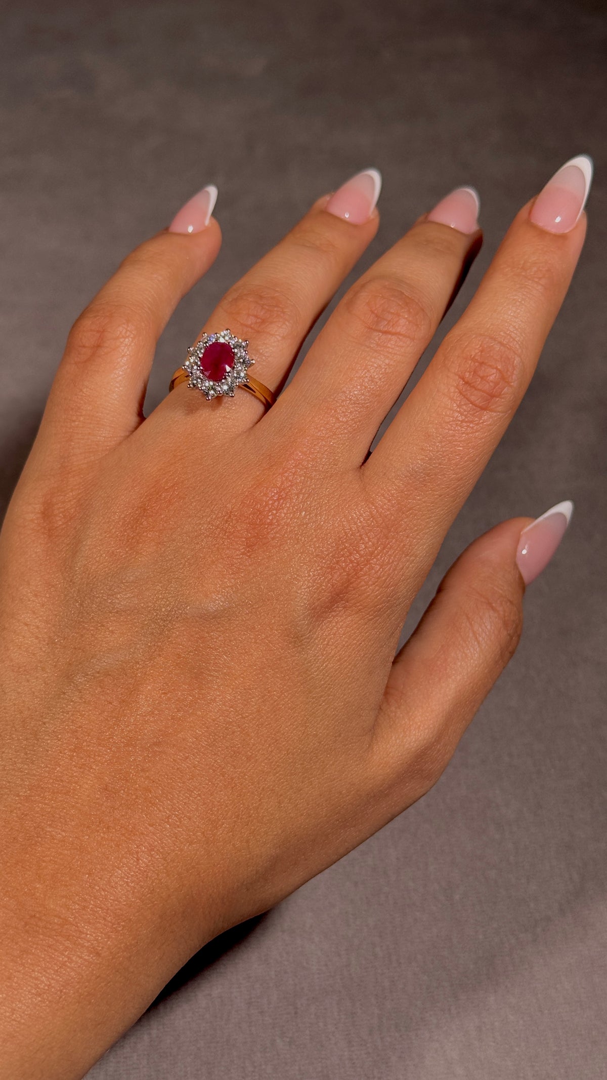 1.44 Carat Ruby & Diamond Cluster Ring, 18 Carat Yellow & White Gold