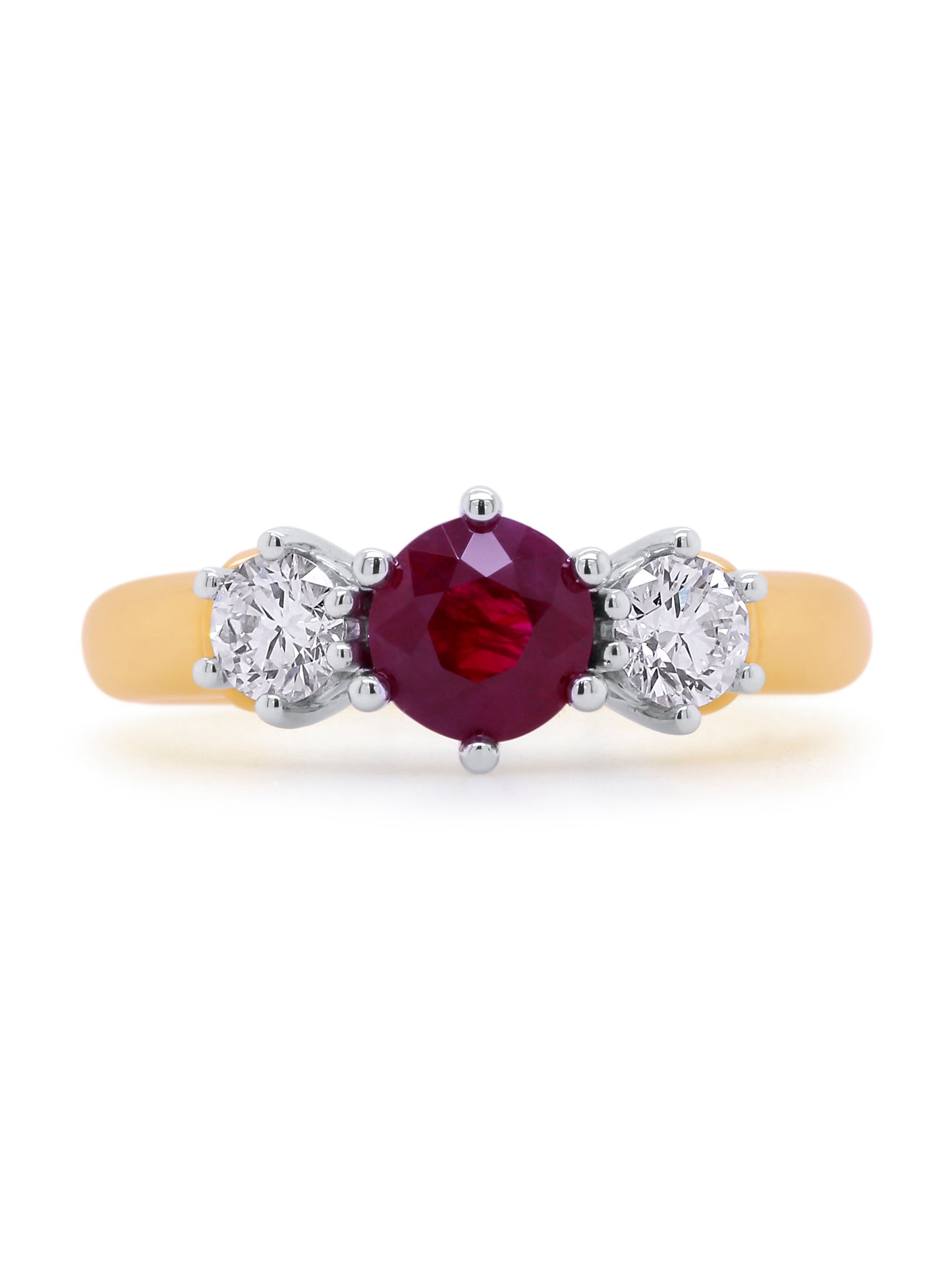 Lab Grown Diamonds 2=0.50ct & Natural 6mm Ruby ring, 18K Yellow Gold.