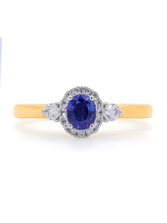 Sapphire 5x4 & 0.21ct Diamond Cluster Ring in 9 Carat Yellow Gold