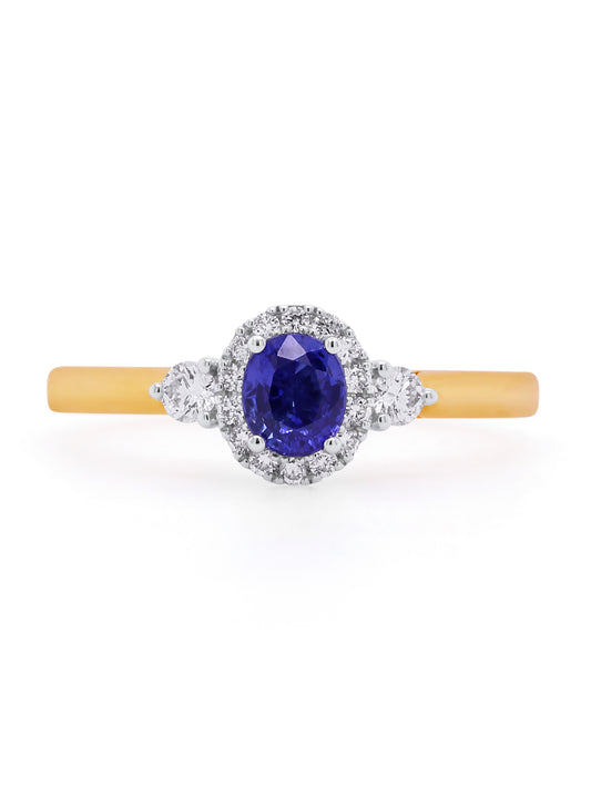 Sapphire 5x4 & 0.21ct Diamond Cluster Ring in 9 Carat Yellow Gold