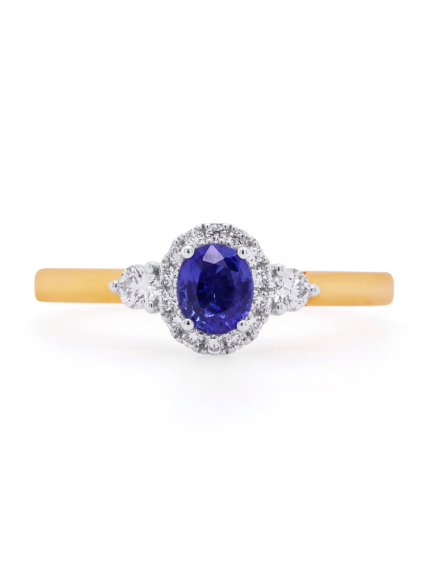 Sapphire 5x4 & 0.21ct Diamond Cluster Ring in 9 Carat Yellow Gold