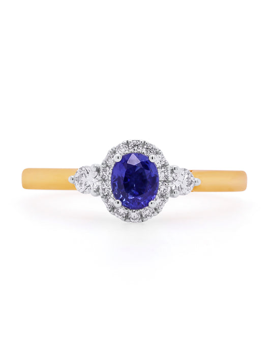 Sapphire 5x4 & 0.21ct Diamond Cluster Ring in 9 Carat Yellow Gold