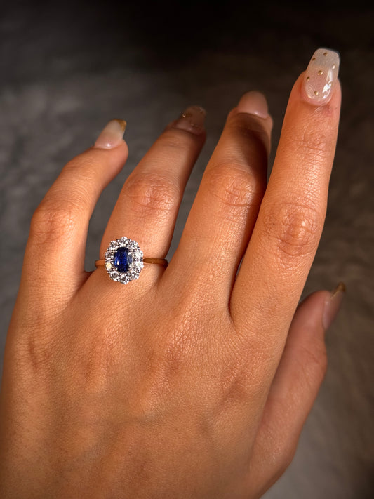 Lab Grown Diamond & Natural Sapphire Cluster, 18 Carat Yellow Gold