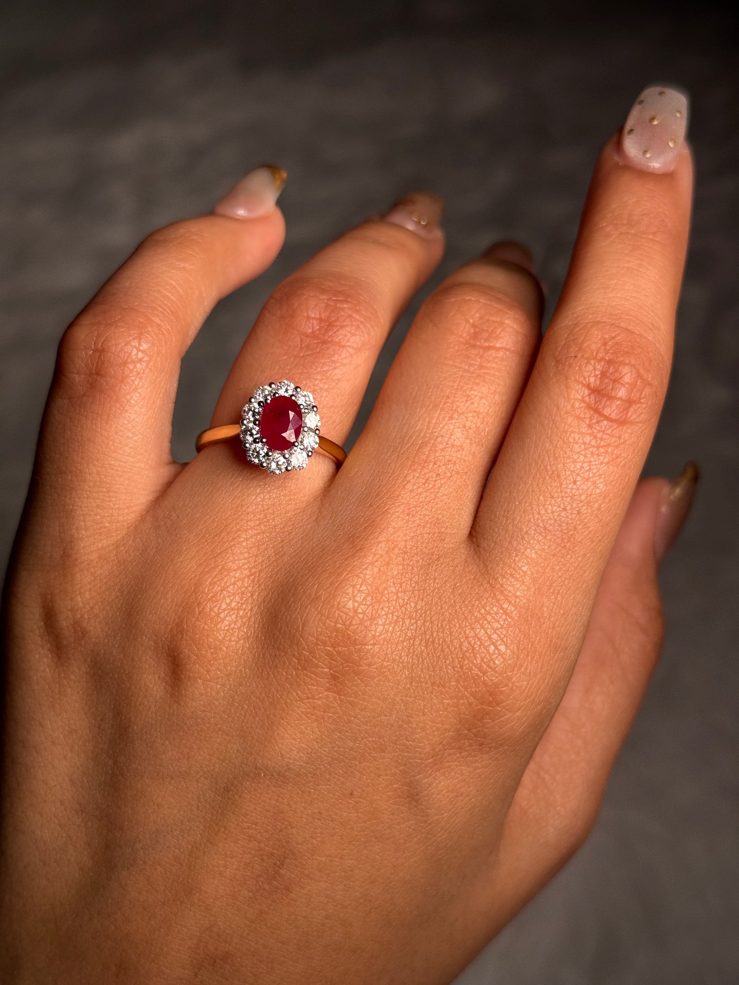 Lab Grown Diamond & Natural Ruby Cluster Ring in 18 Carat Yellow Gold