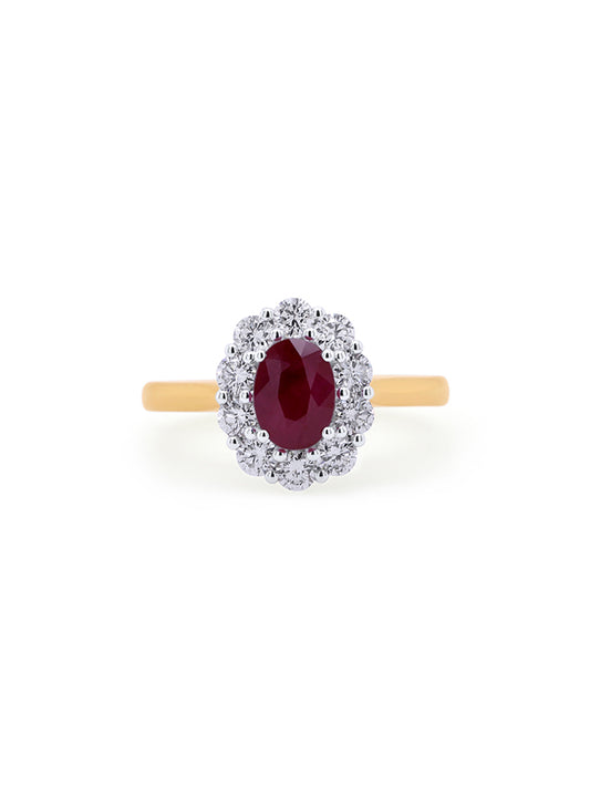 Ruby & Diamond Cluster Ring in 18 Carat Yellow Gold