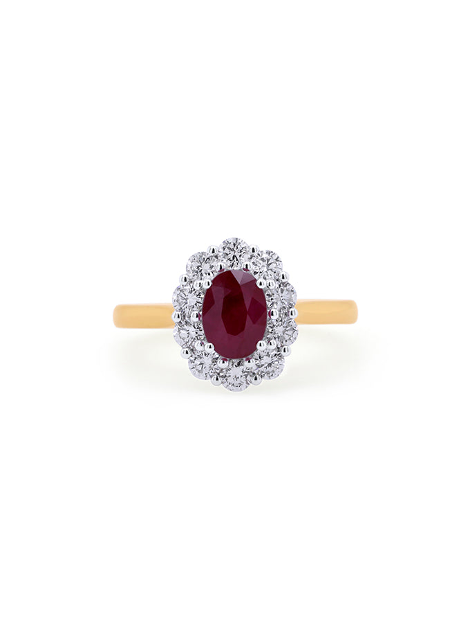 Lab Grown Diamond & Natural Ruby Cluster Ring in 18 Carat Yellow Gold