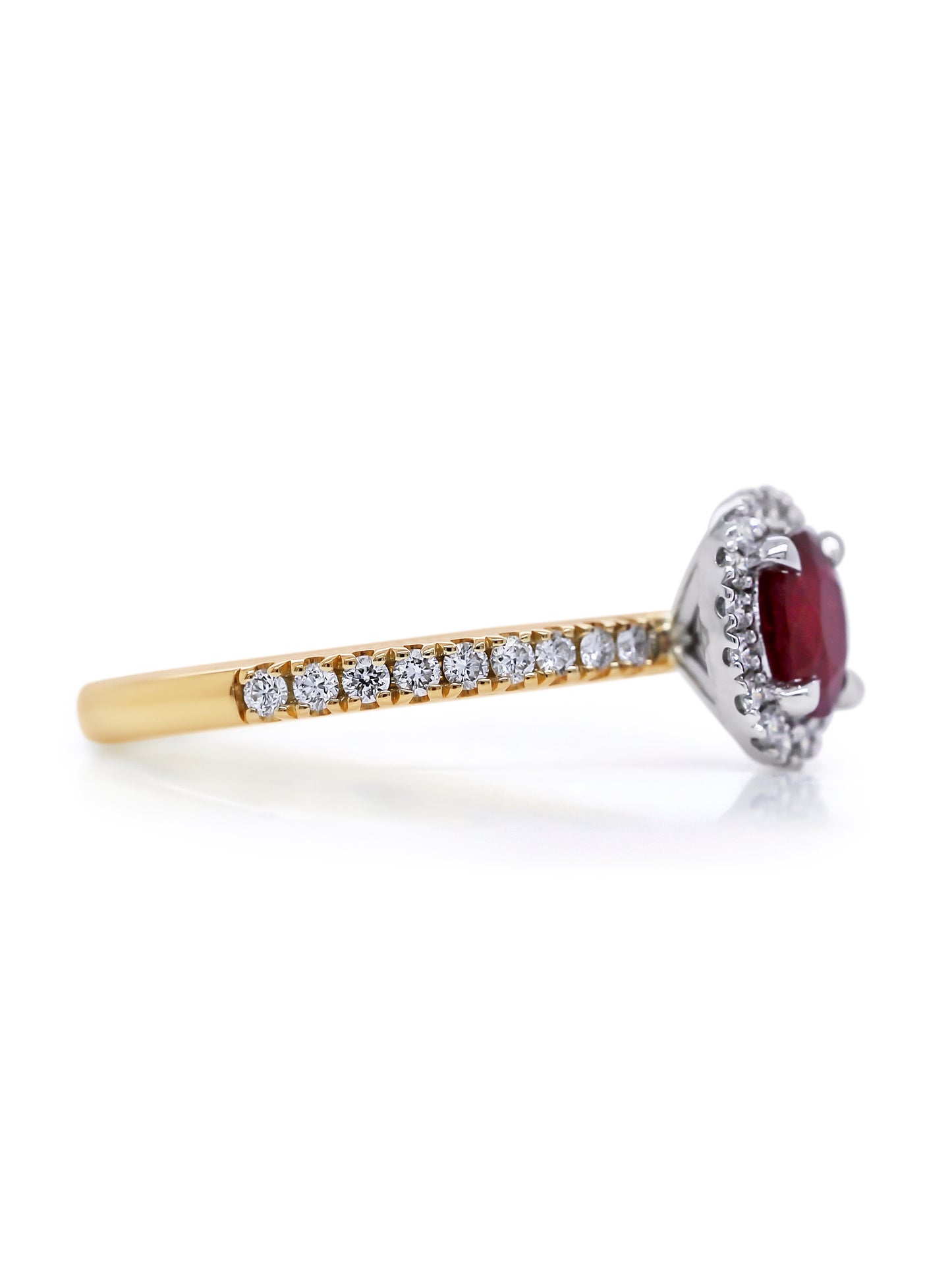 Natural Ruby & Diamond Ring, 18K Yellow Gold, Ruby=0.84ct.