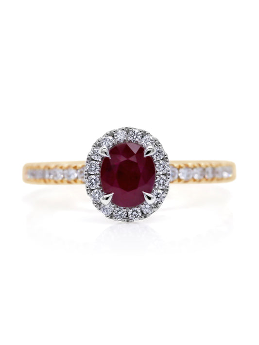Natural Ruby & Diamond Ring, 18K Yellow Gold, Ruby=0.84ct.