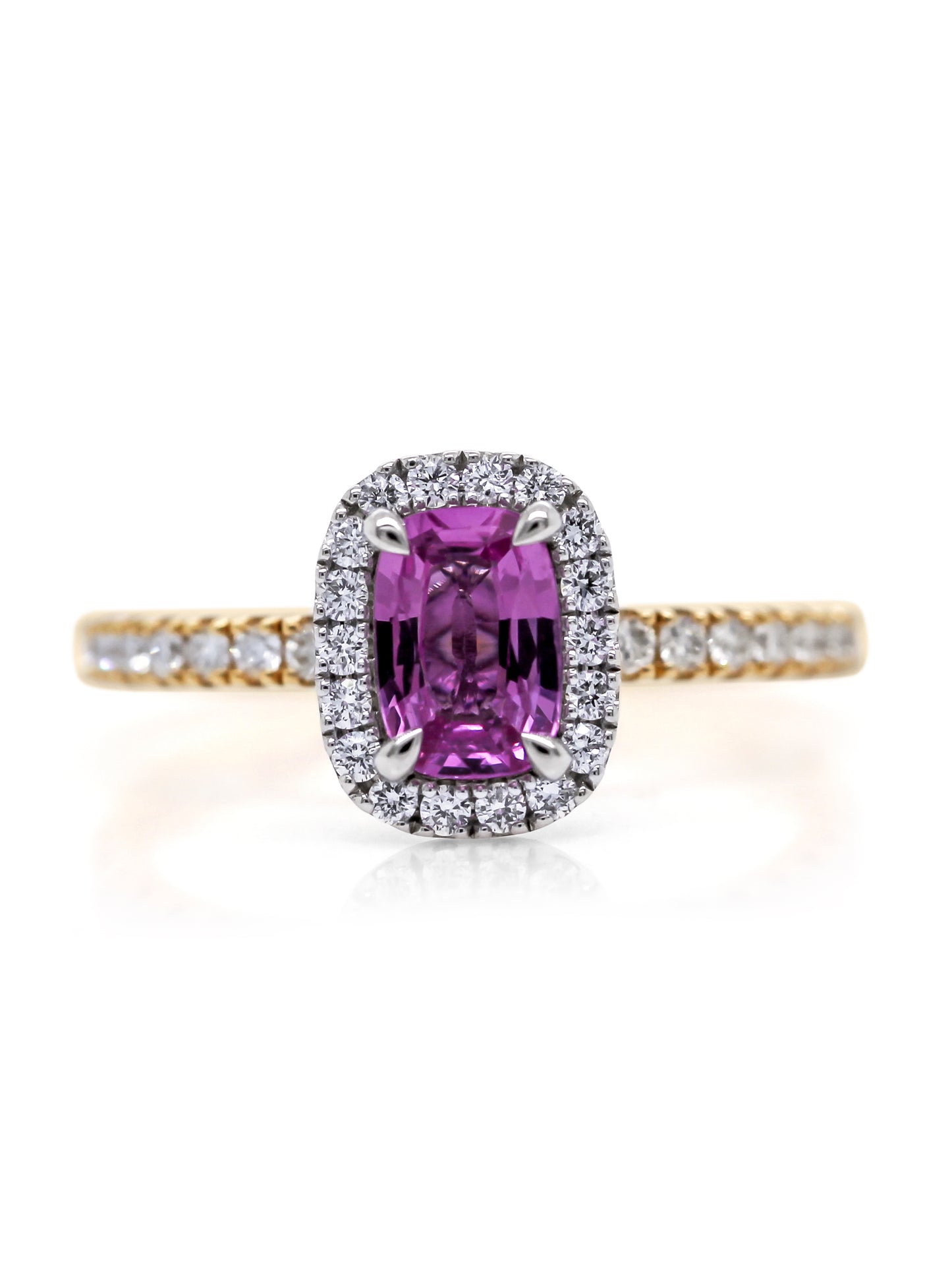 Pink Sapphire & Diamond Ring, 18K Yellow Gold,Sapphire=0.91ct.