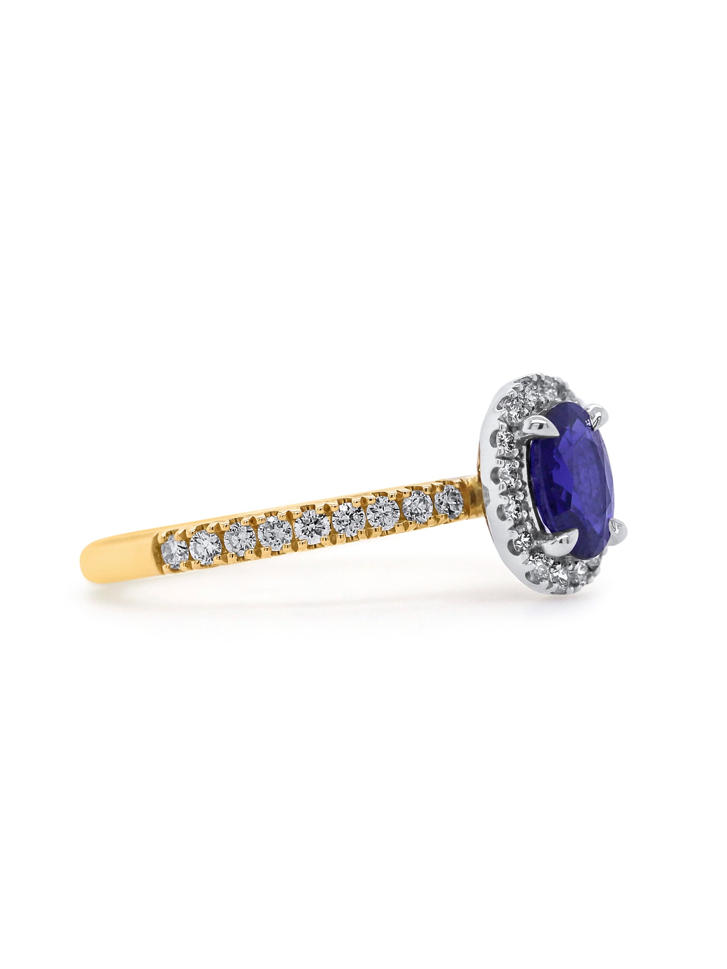 Oval Sapphire & Diamond Ring, 18K Yellow Gold, Diamonds=0.41ct.