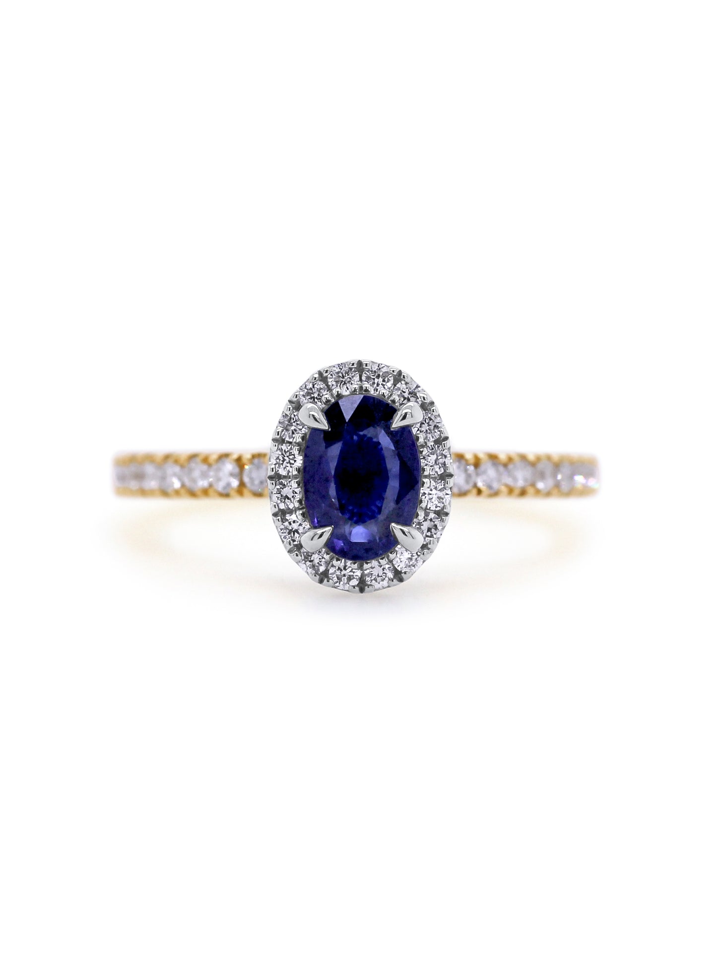 Oval Sapphire & Diamond Ring, 18K Yellow Gold, Diamonds=0.41ct.